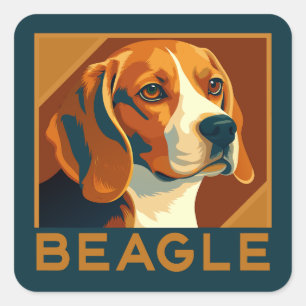 Sticker Carré Portrait Beagle classique Style rétro