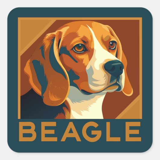 Sticker Carré Portrait Beagle classique Style rétro (Devant)