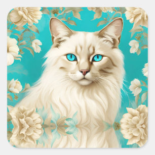 Sticker Carré Portrait d'art de Siamois Lilac Lynx Point