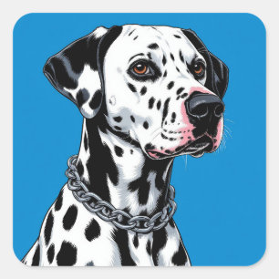 Sticker Carré Portrait de chien dalmate sur fond bleu