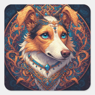 Sticker Carré Portrait de chien mignon