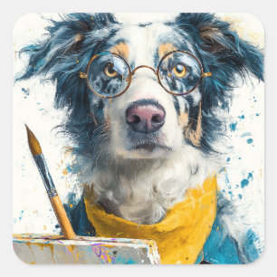 Sticker Carré Portrait de chien peintre artistique
