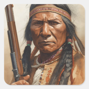 Sticker Carré Portrait de Geronimo, chef de guerre indien