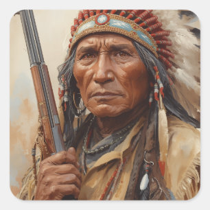 Sticker Carré Portrait de Geronimo, chef de guerre indien