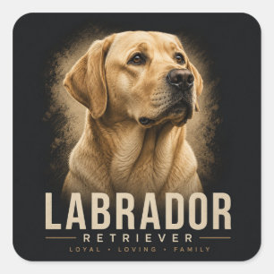 Sticker Carré Portrait de Labrador Retriever Chien de Famille Lo