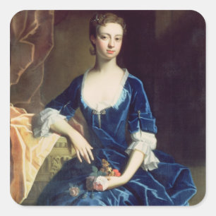Sticker Carré Portrait de Madame dans une robe bleue de velours