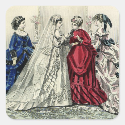 Sticker Carré Portrait de mariée de la fête de mariage victorien (Devant)