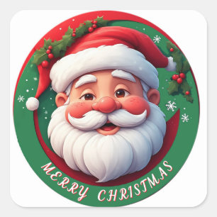 Sticker Carré Portrait de Père Noël de dessin animé joyeux