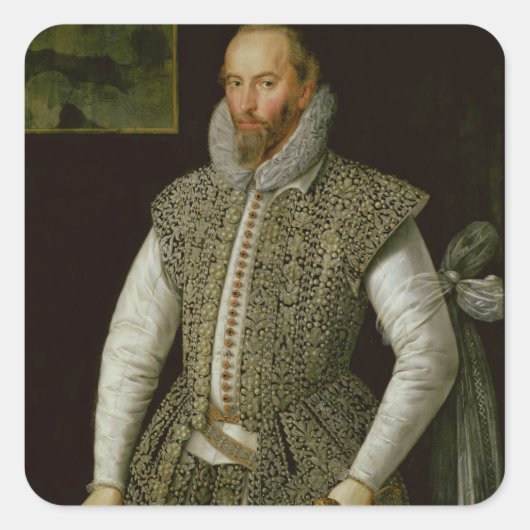 Sticker Carré Portrait de Sir Walter Raleigh, 1598 (Devant)