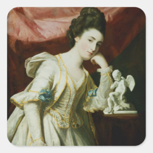 Sticker Carré Portrait d'une dame avec une Statuette de Cupid