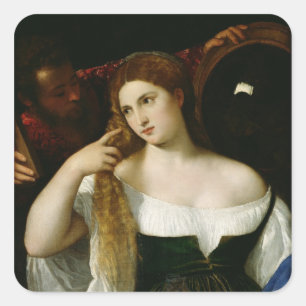Sticker Carré Portrait d'une femme à sa toilette, 1512-15