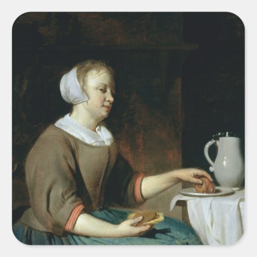 Sticker Carré Portrait d'une fille assise à une table (Devant)