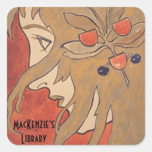 Sticker Carré Portrait d'une fille par Koloman Moser (Devant)