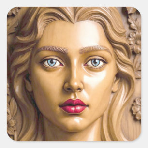 Sticker Carré Portrait en bois floral d'une femme élégante