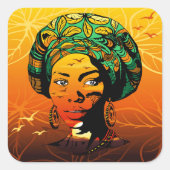 Sticker Carré Portrait féminin africain avec coucher de soleil (Devant)