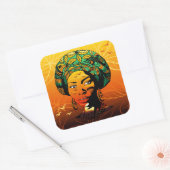 Sticker Carré Portrait féminin africain avec coucher de soleil (Enveloppe)