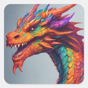 Sticker Carré Portrait majestueux de Dragon