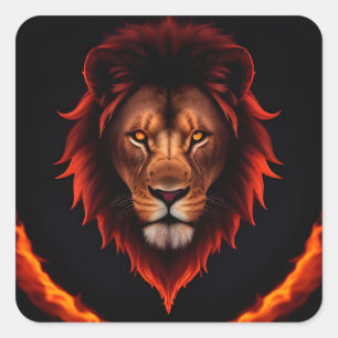 Sticker Carré Portrait majestueux d'un lion de feu aux yeux bril