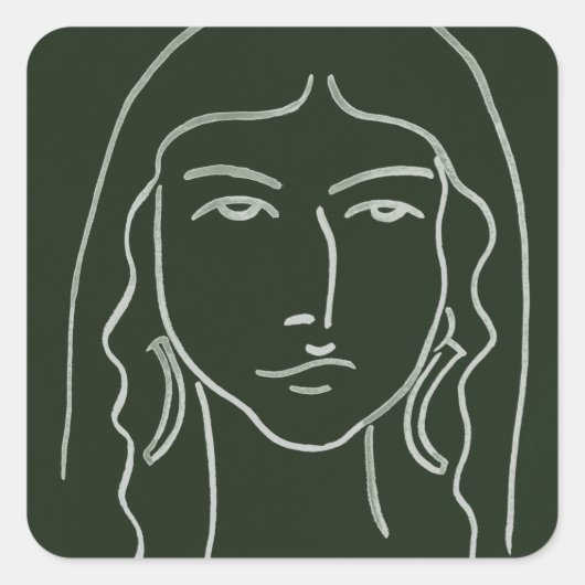 Sticker Carré Portrait malachite avec cheveux longs (Devant)