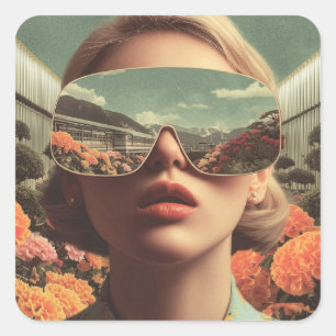 Sticker Carré Portrait surréaliste avec des lunettes de soleil r