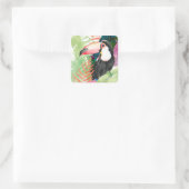 Sticker Carré Portrait toucan avec Feuilles tropicaux (Sac)
