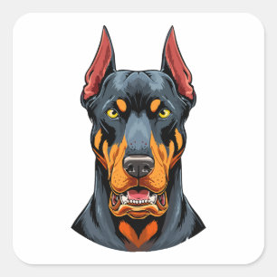 Sticker Carré Portraits d'un chien Doberman tête vue de face