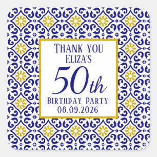 Sticker Carré Portugais Carreaux Bleu 50e anniversaire Méditerra