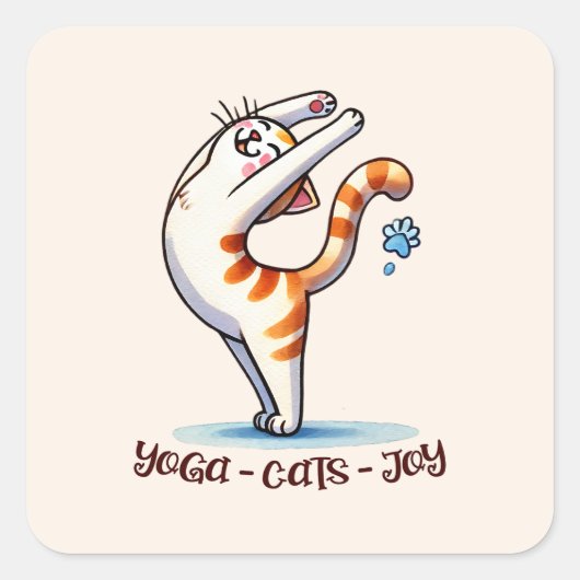 Sticker Carré Pose de Yoga de chat - Yoga - Chats - Joie (Devant)