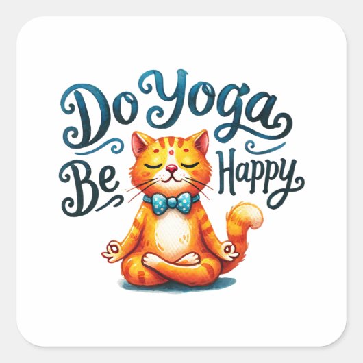 Sticker Carré Pose Yoga Chat - Do Yoga, Be Happy (Devant)