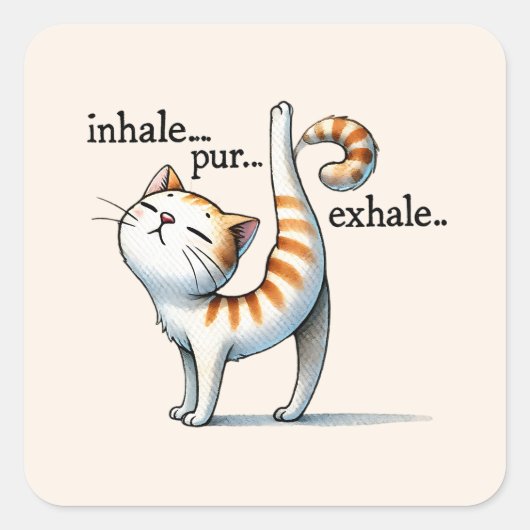 Sticker Carré Pose Yoga Chat - Inhale - Pur - Exhale (Devant)