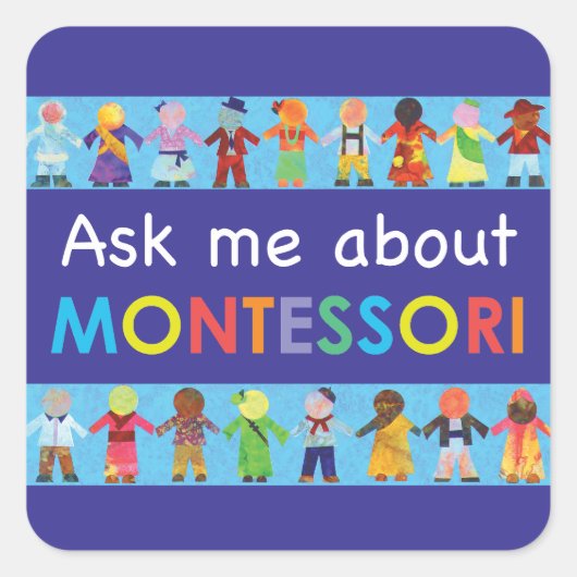 Sticker Carré Posez-moi des questions sur MONTESSORI (Devant)
