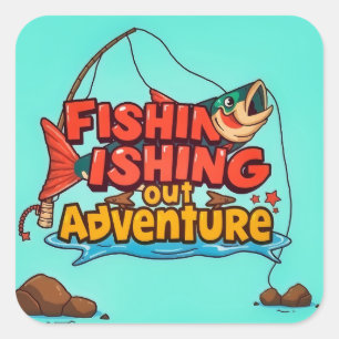 Sticker Carré Posez votre ligne : Une aventure de pêche attend