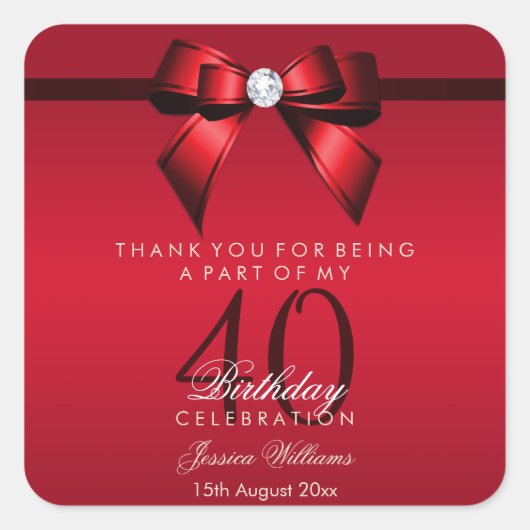 Sticker Carré Posh Gem Bow & Ribbon 40e anniversaire (Devant)
