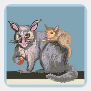 Sticker Carré Possum et bébé