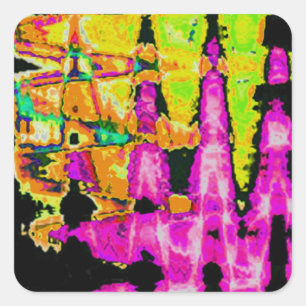 Sticker Carré Poster d'art Abstrait Neon Glitch Imprimer