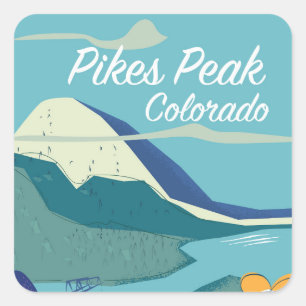 Sticker Carré Poster de voyage de style vintage Pikes Peak Color