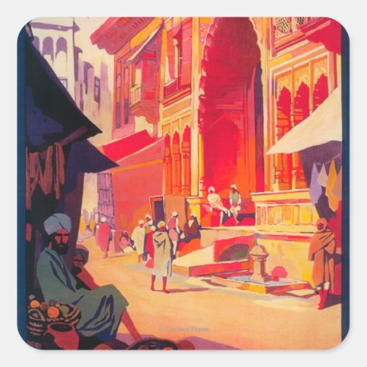 Sticker Carré Poster de voyage du temple Muttra Krishna (Devant)