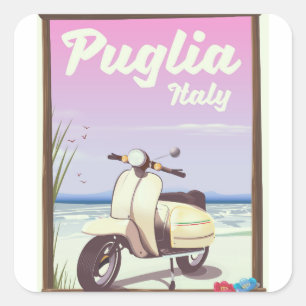 Sticker Carré Poster de Voyage Puglia Italie.