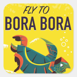 Sticker Carré Poster de voyage vintage Bora Bora