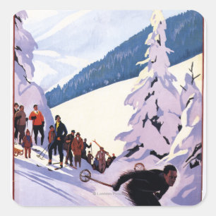 Sticker Carré Poster des spectateurs regardant Skier