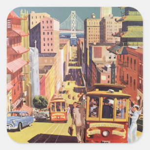 Sticker Carré Poster Vintage voyage San Francisco Cars