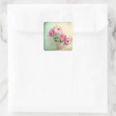 Sticker Carré Pot de fleurs d'aquarelle rose (Sac)