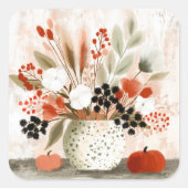 Sticker Carré Pot de fleurs d'automne et Pot tacheté de rouille (Devant)