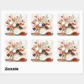 Sticker Carré Pot de fleurs d'automne et Pot tacheté de rouille (Feuille)