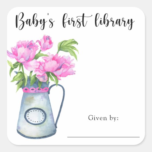 Sticker Carré Pot de fleurs - la première bibliothèque de bébé (Devant)