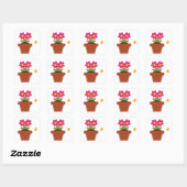 Sticker Carré Pot de fleurs rose avec papillon (Feuille)