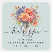 Sticker Carré Pot de fleurs sauvages aquarelle rustique Merci (Devant)