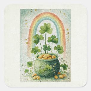 Sticker Carré Pot de Gold et Arc-en-ciel Vintage