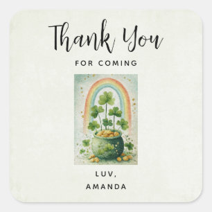 Sticker Carré Pot de l'or et arc-en-ciel vintage Merci