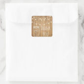Sticker Carré Pot en grès brun rustique avec lumières blanches (Sac)